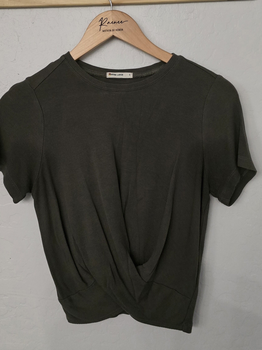 Marine Layer Olive Green Short Sleeve Twist-Front Top